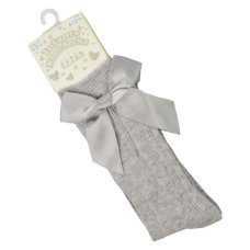 S141-G: Grey Knee Length Socks w/Bow (0-24 Months)